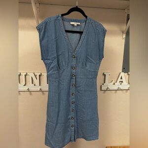 LOFT Blue Button-Front Midi Dress